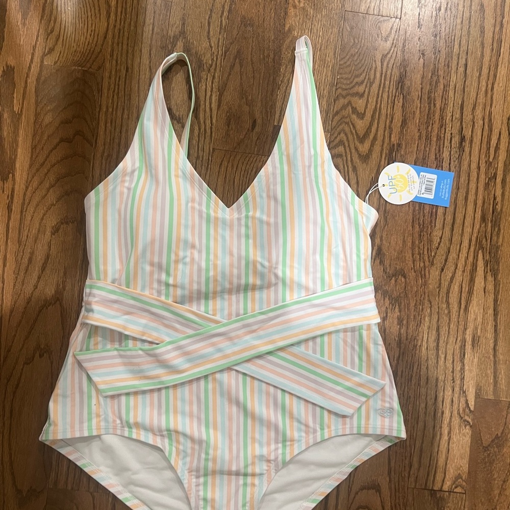 Ruffle Butts Green and Pink One Piece Swimsuit with Ruffle Details